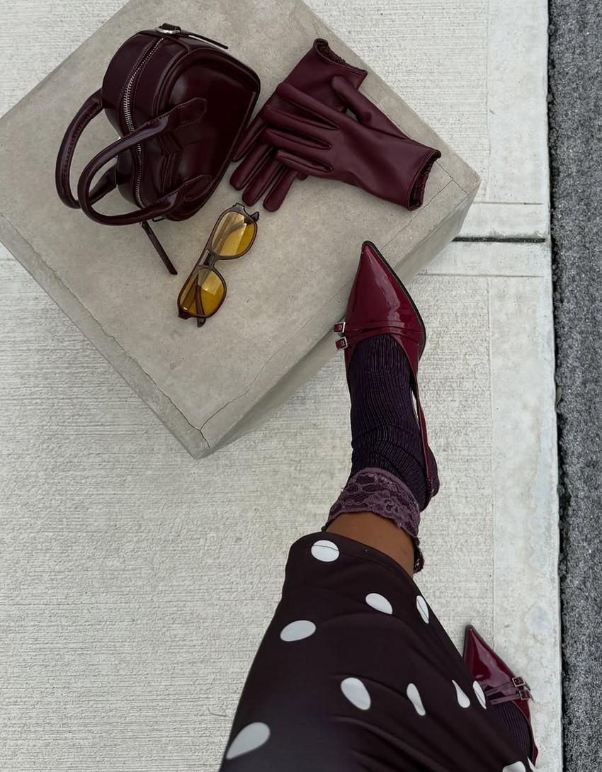 Leather effect gloves-Maroon