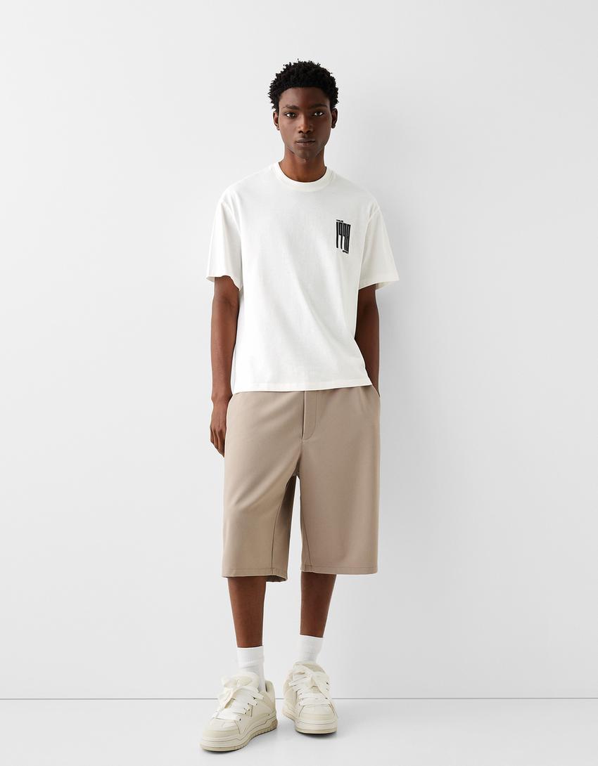 Boxy-fit short sleeve print T-shirt-Off white