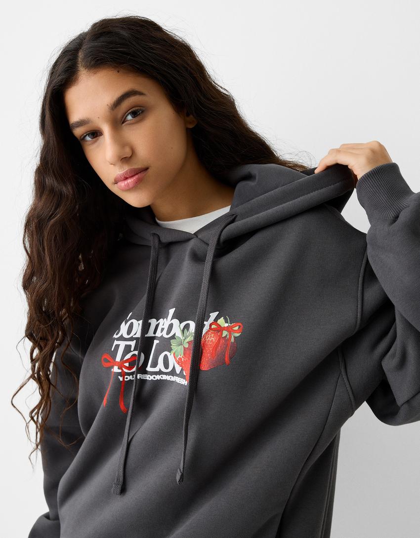 Printed hoodie-Grey