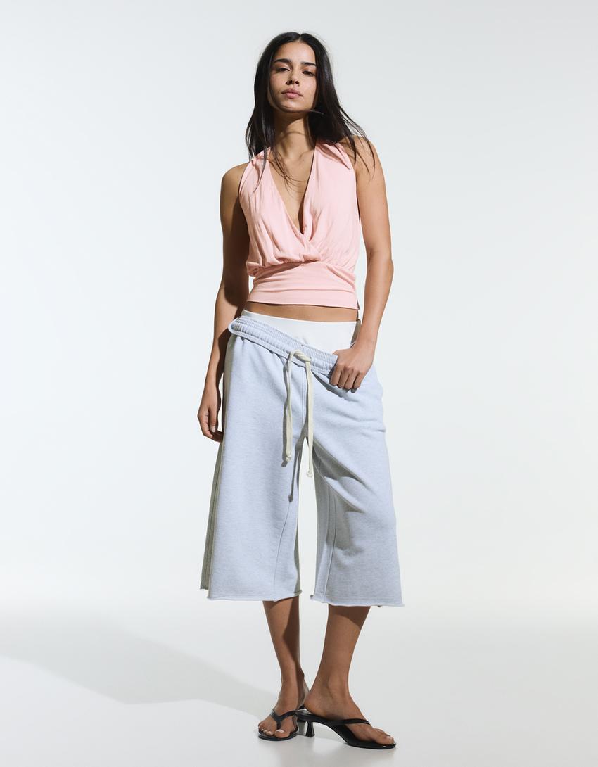 Ruched crossover top with sash-Pink