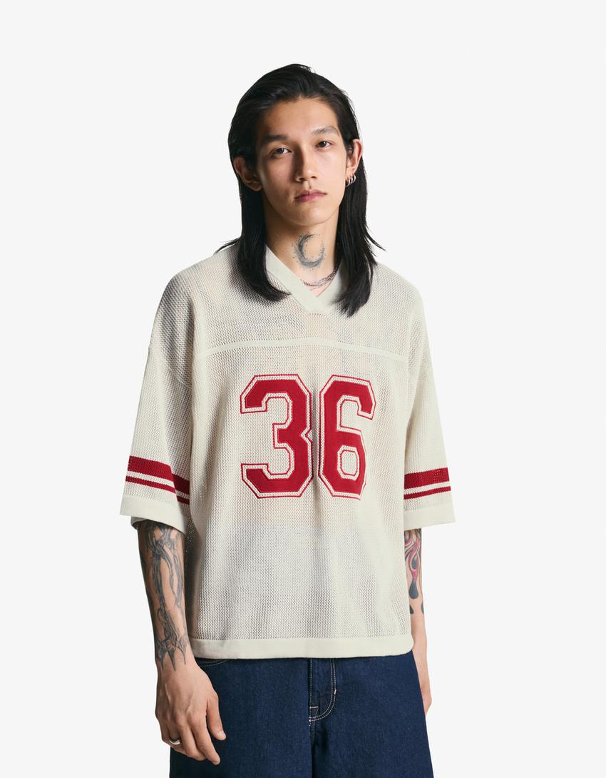 Camiseta manga corta sport mesh-Blanco roto-0