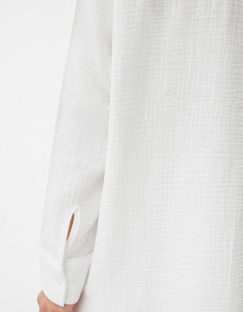 Chiffon shirt and trousers set-White-5
