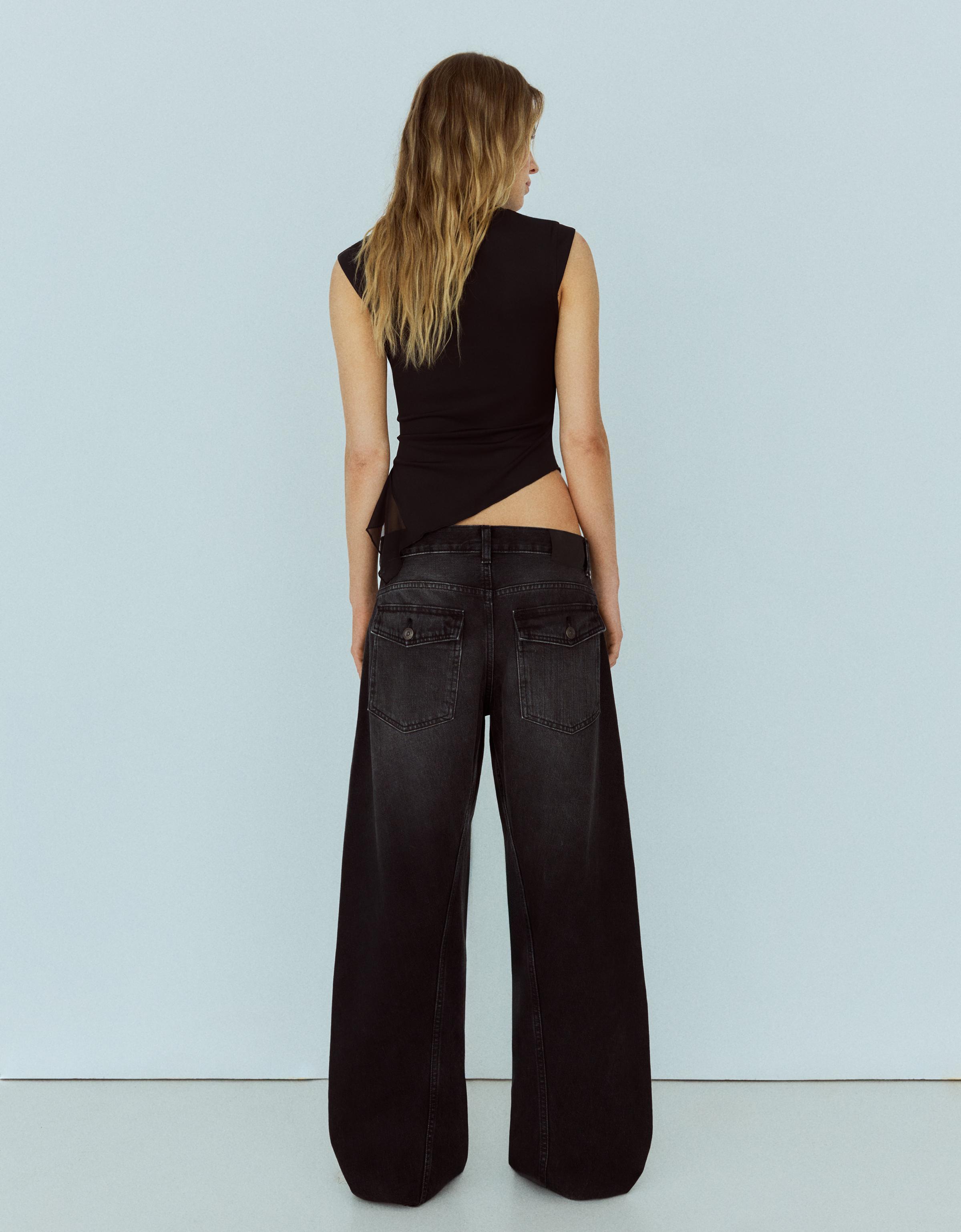 Low-rise barrel jeans — Black