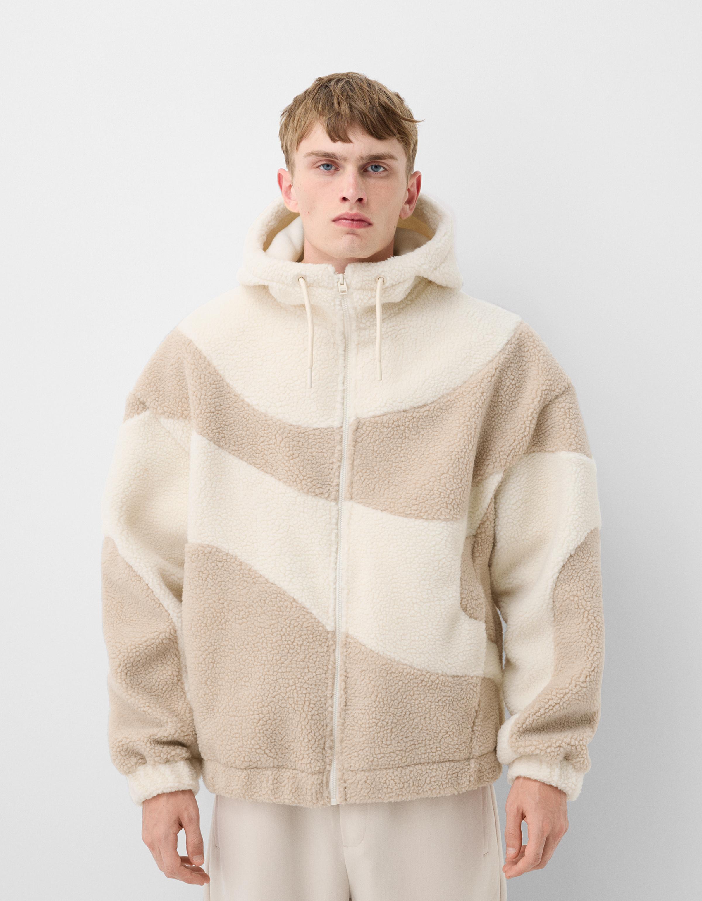 Bershka Kontrastfarbene Jacke Aus Lammfellimitat Herren S Camel