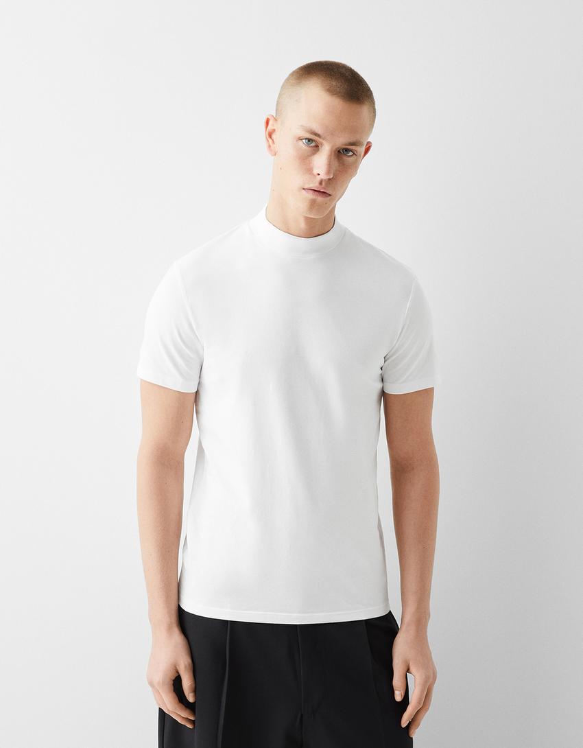 T-shirt manches courtes col montant-Blanc-0