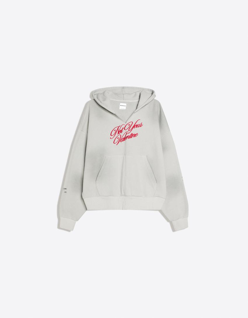 Sudadera capucha cropped print-Gris