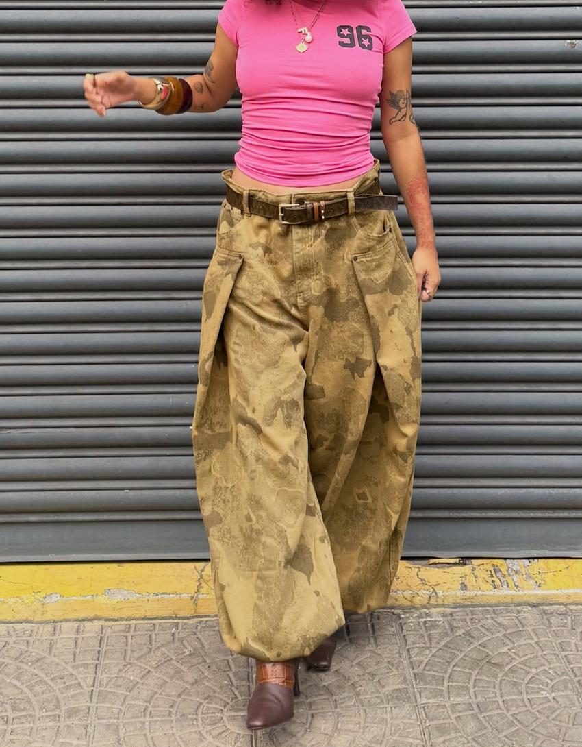 Short sleeve T-shirt with gathering and print-Fuchsia