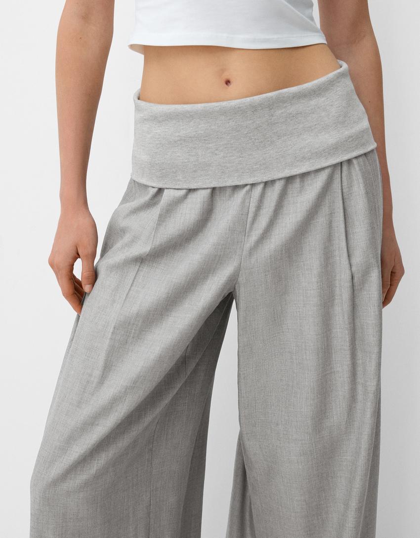 Wide-leg trousers with fold-over waist