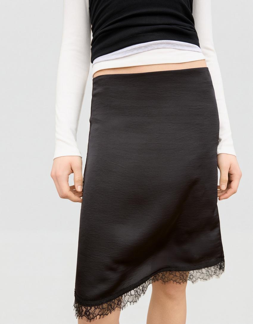 تنورة ميدي ساتان-أسود