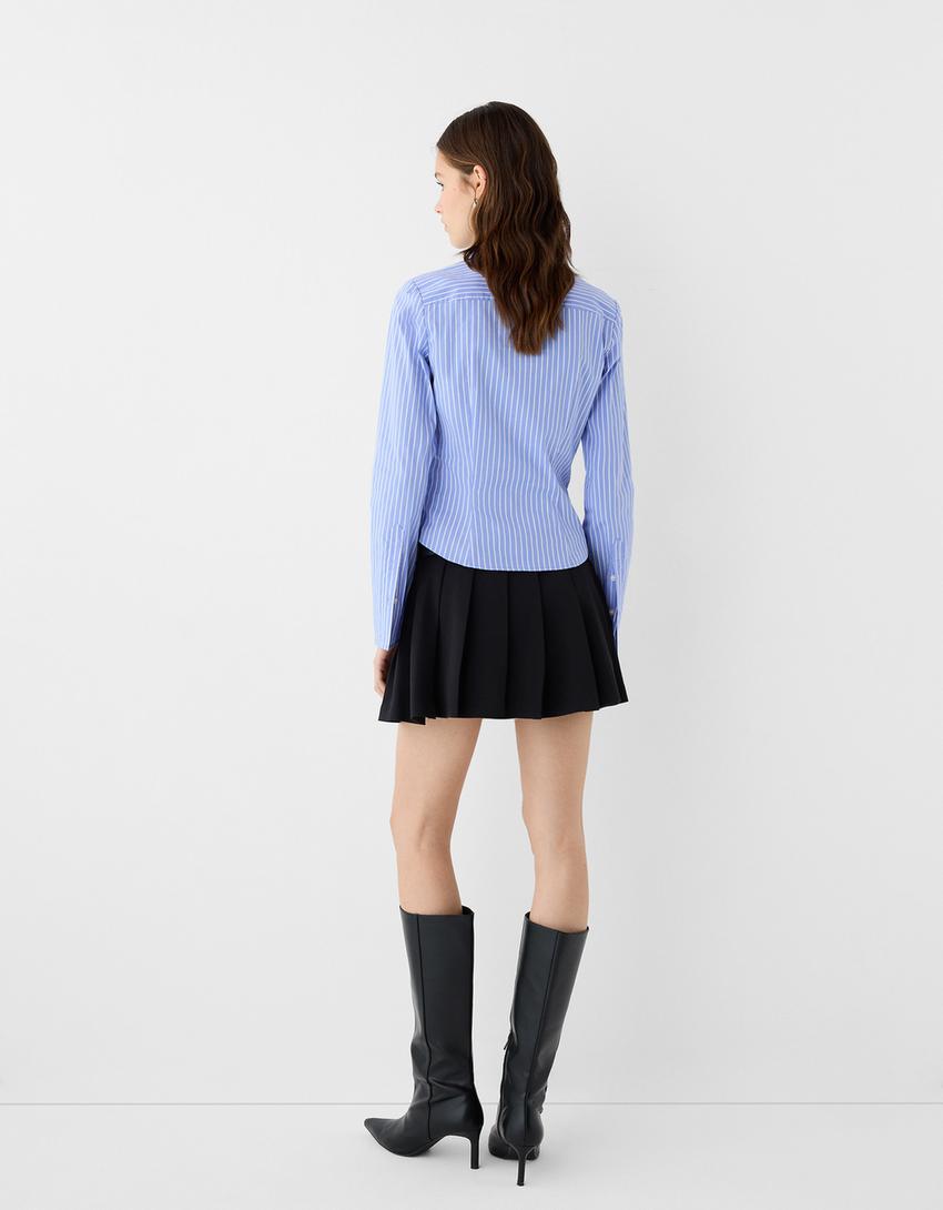 Fitted shirt with flared sleeves-Blue-1