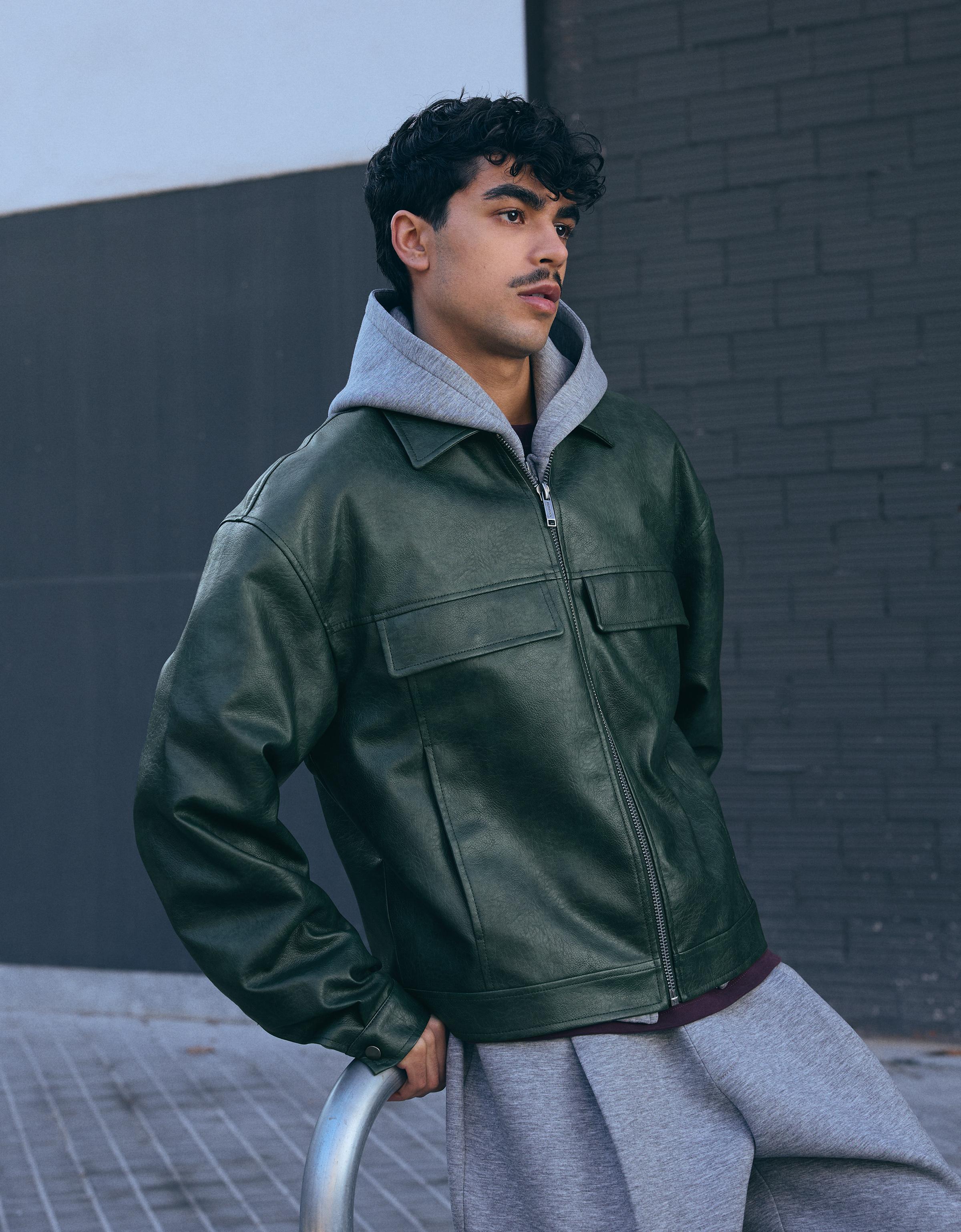 Bershka Jacke Aus Kunstleder Im Boxy-Fit Herren M Grün