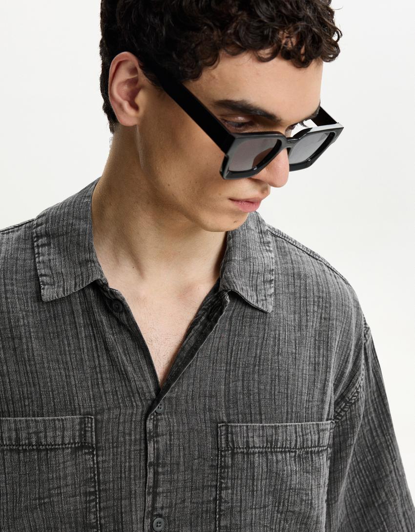 Camisa manga corta boxy-Gris oscuro-2