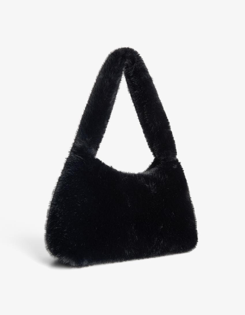Faux fur shoulder bag-Black