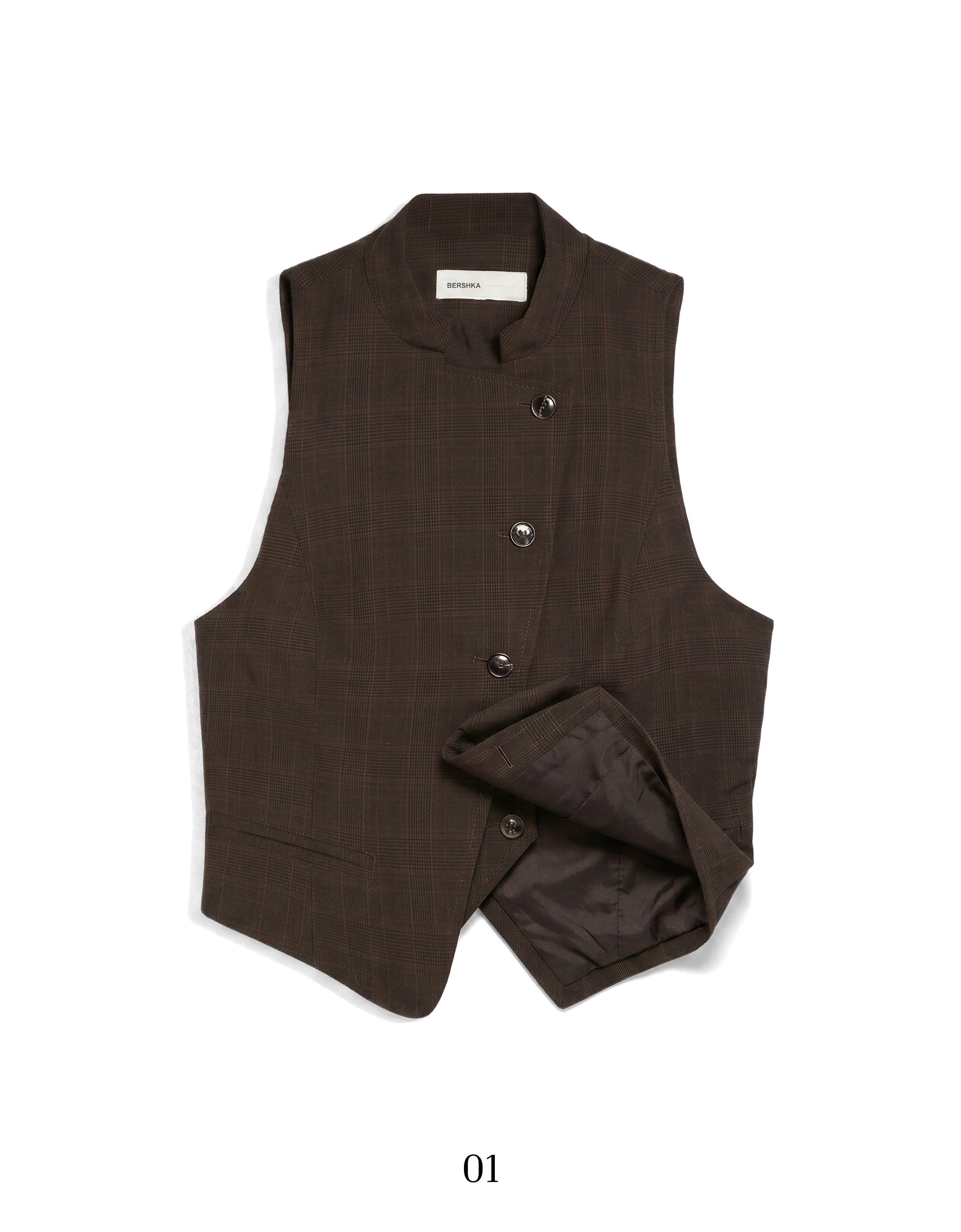 Buttoned crossover vest — Brown