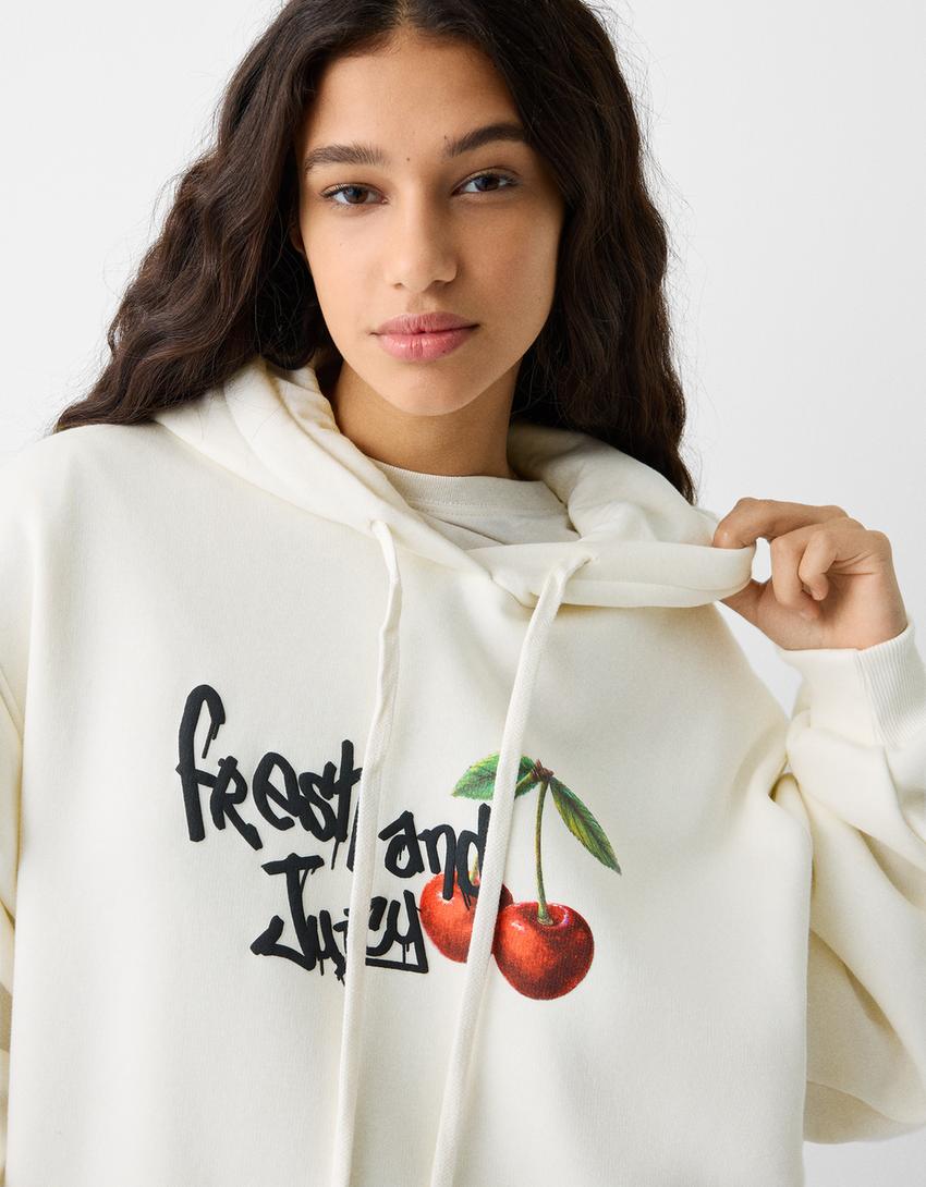 Printed hoodie-Cream