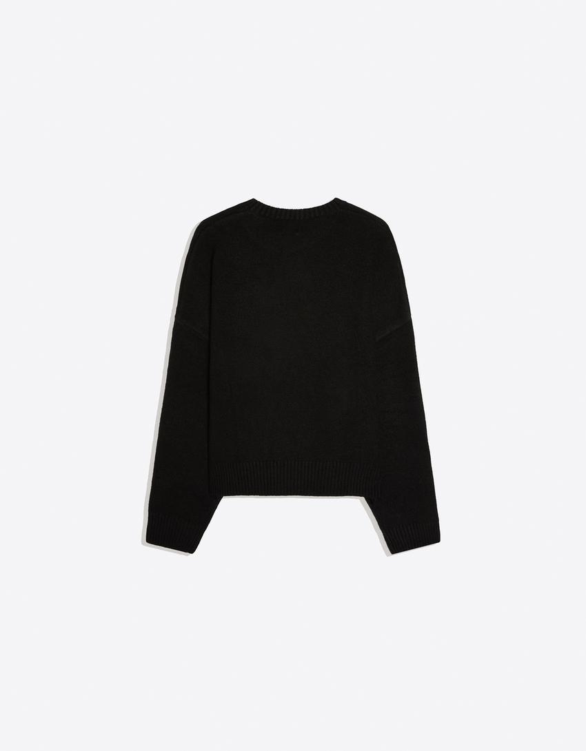 Boxy round neck jumper-Black