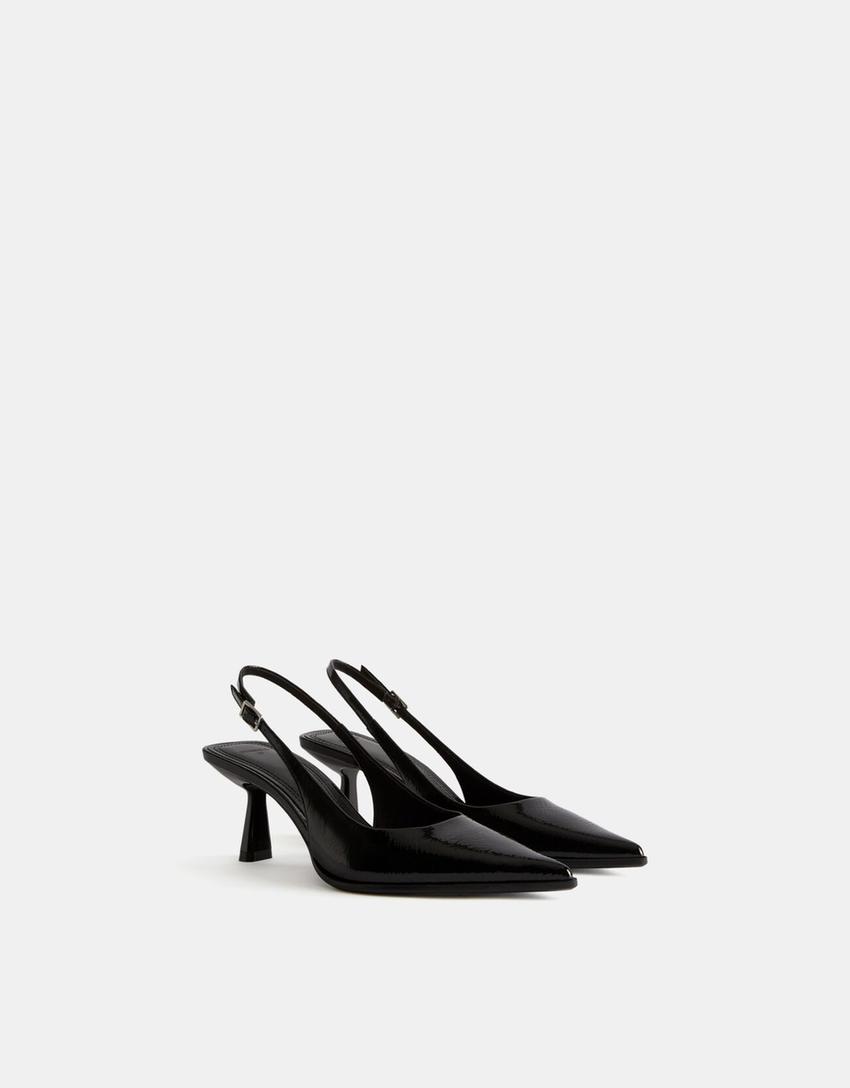 Kitten heel slingback shoes-BLACK-0
