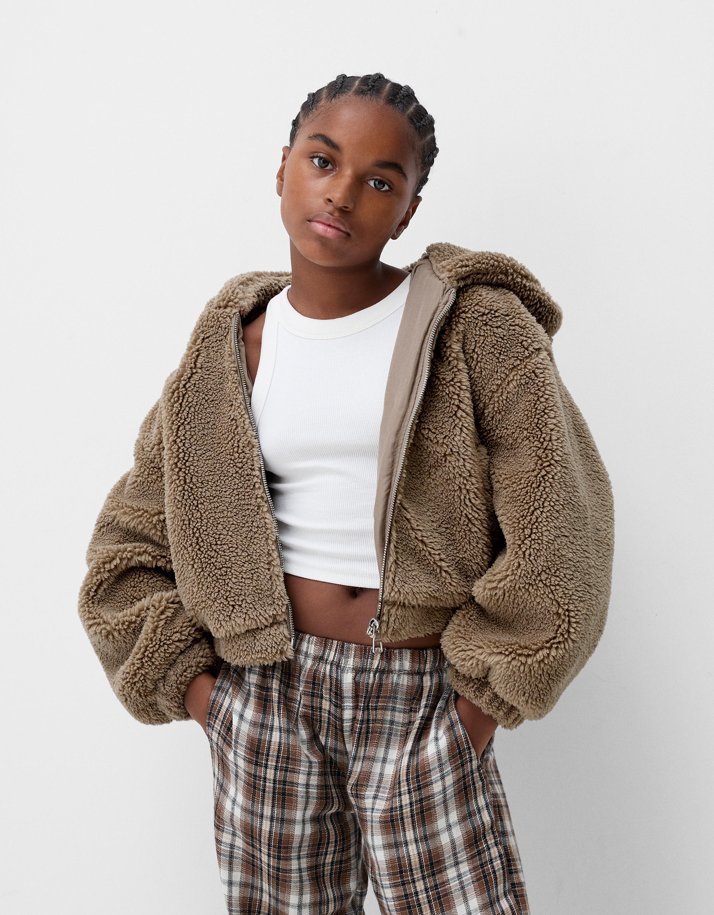 Teddy jacket with hood Jackets Women Bershka