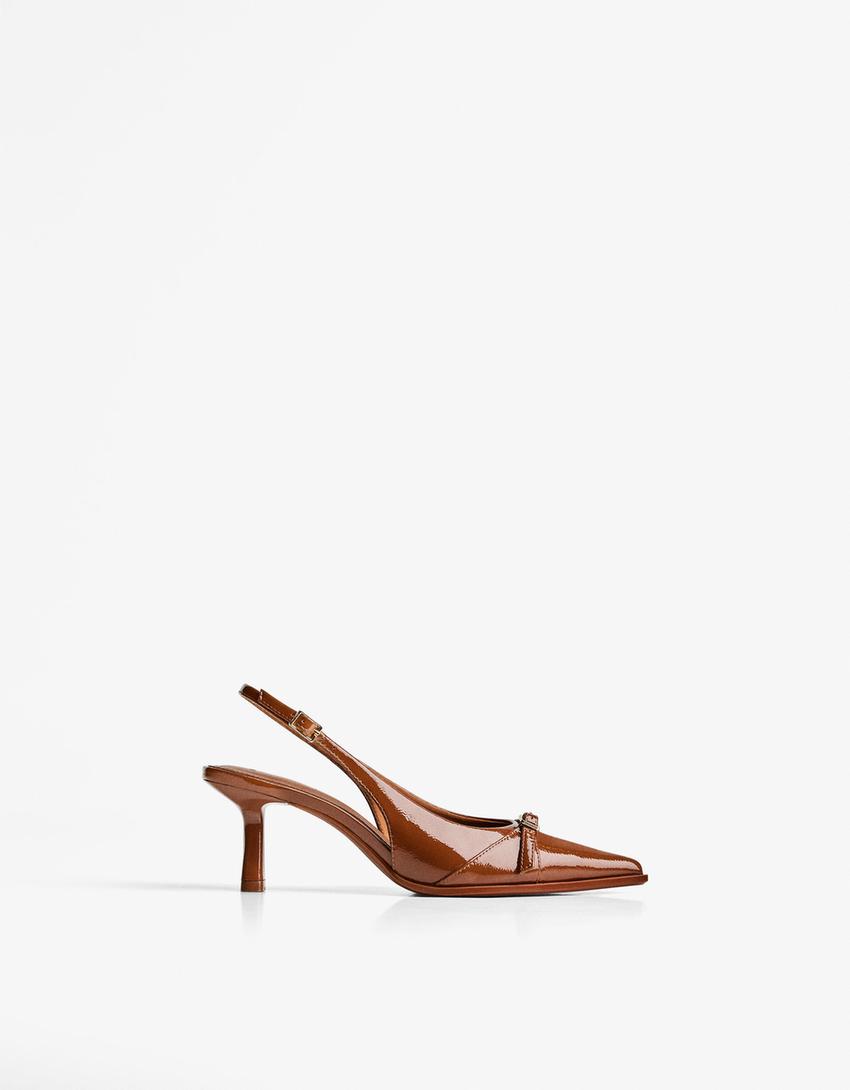 Escarpins talon kitten heel bride boucle-Marron