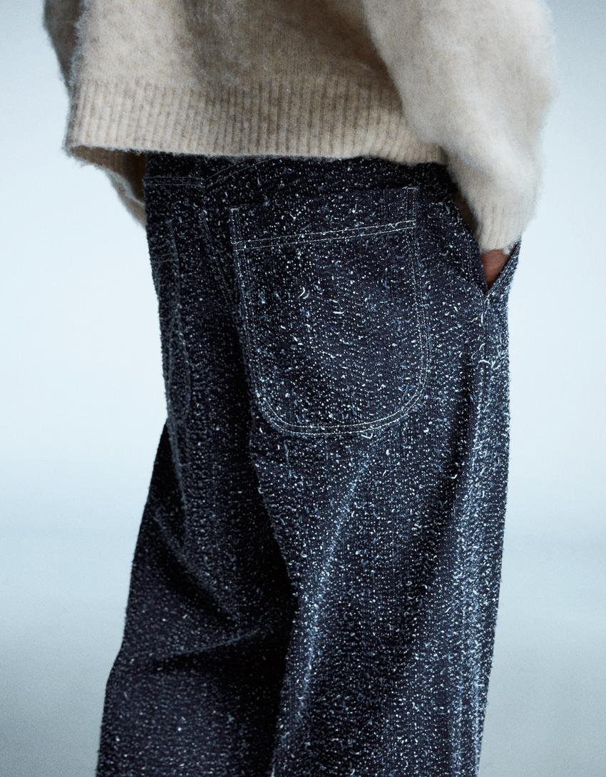 Embroidered baggy jeans-Navy