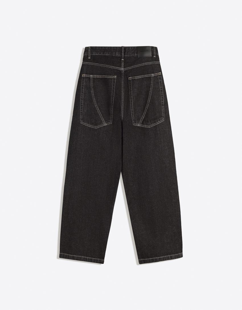 Balloon fit dikiş detaylı jean-Siyah