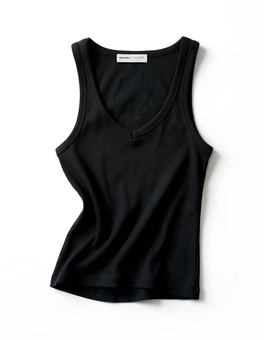 V-neck strappy vest top — Black