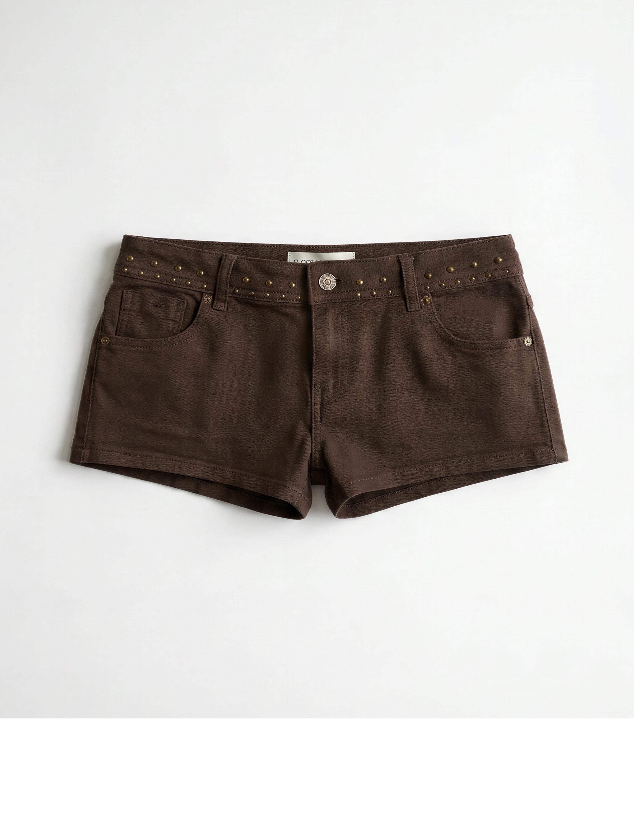 Studded twill shorts — Brown