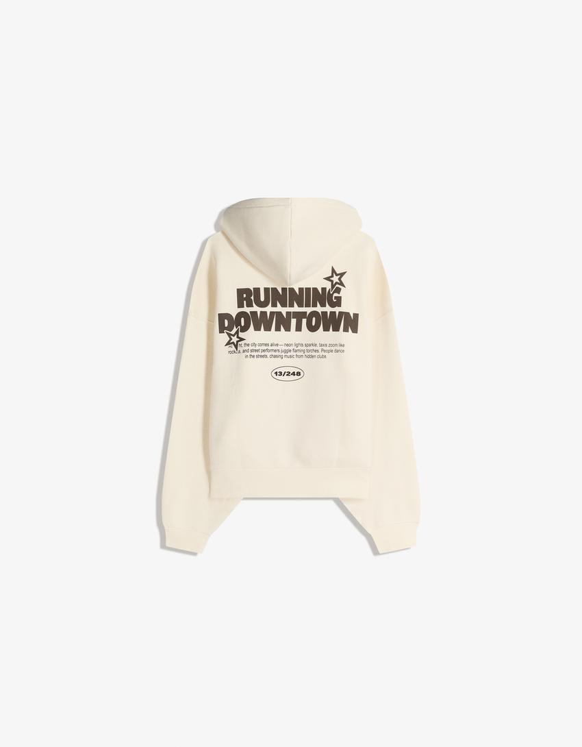 Sudadera oversize capucha print-Crudo