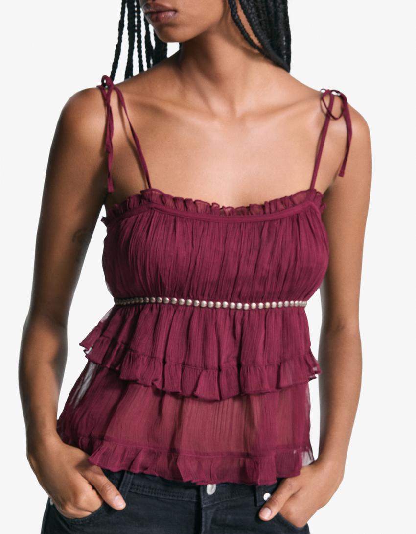 Rustieke top met bandjes en studs-Granaat