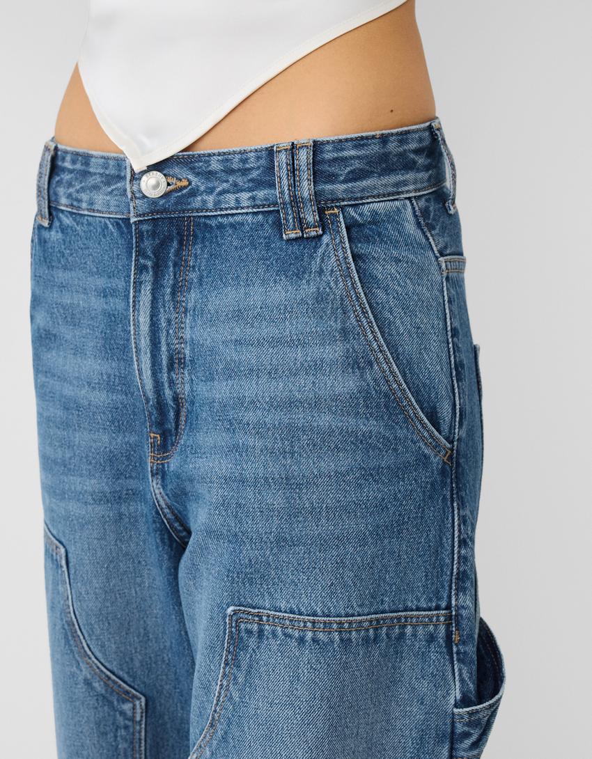 بنطال جينز عمالي ريفي واسع بقصّة بالون-أزرق فاتح-6