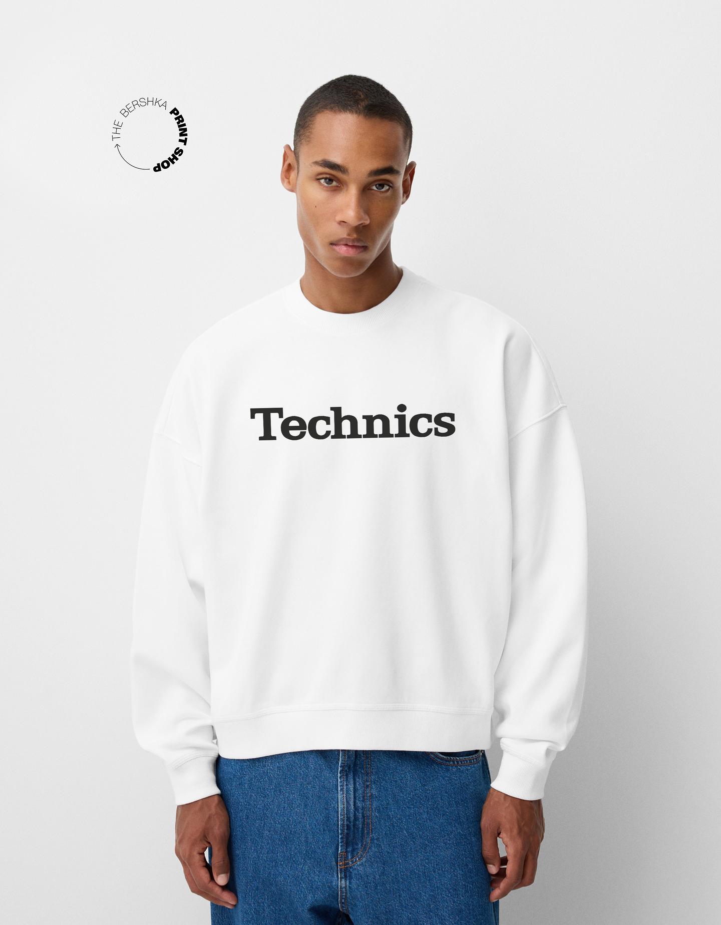 Bershka Felpa Technics Uomo L Bianco