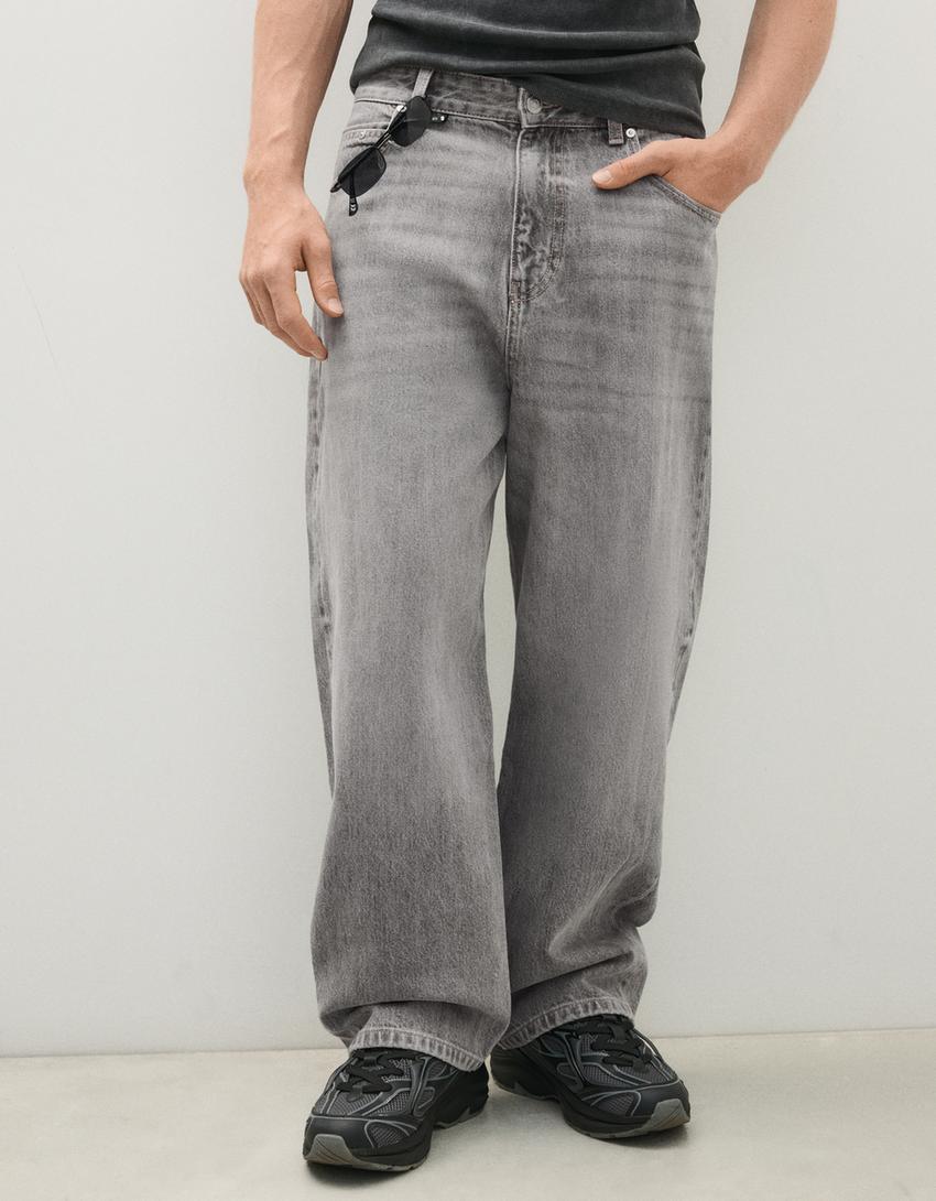 Embroidered neobarrel jeans-Grey