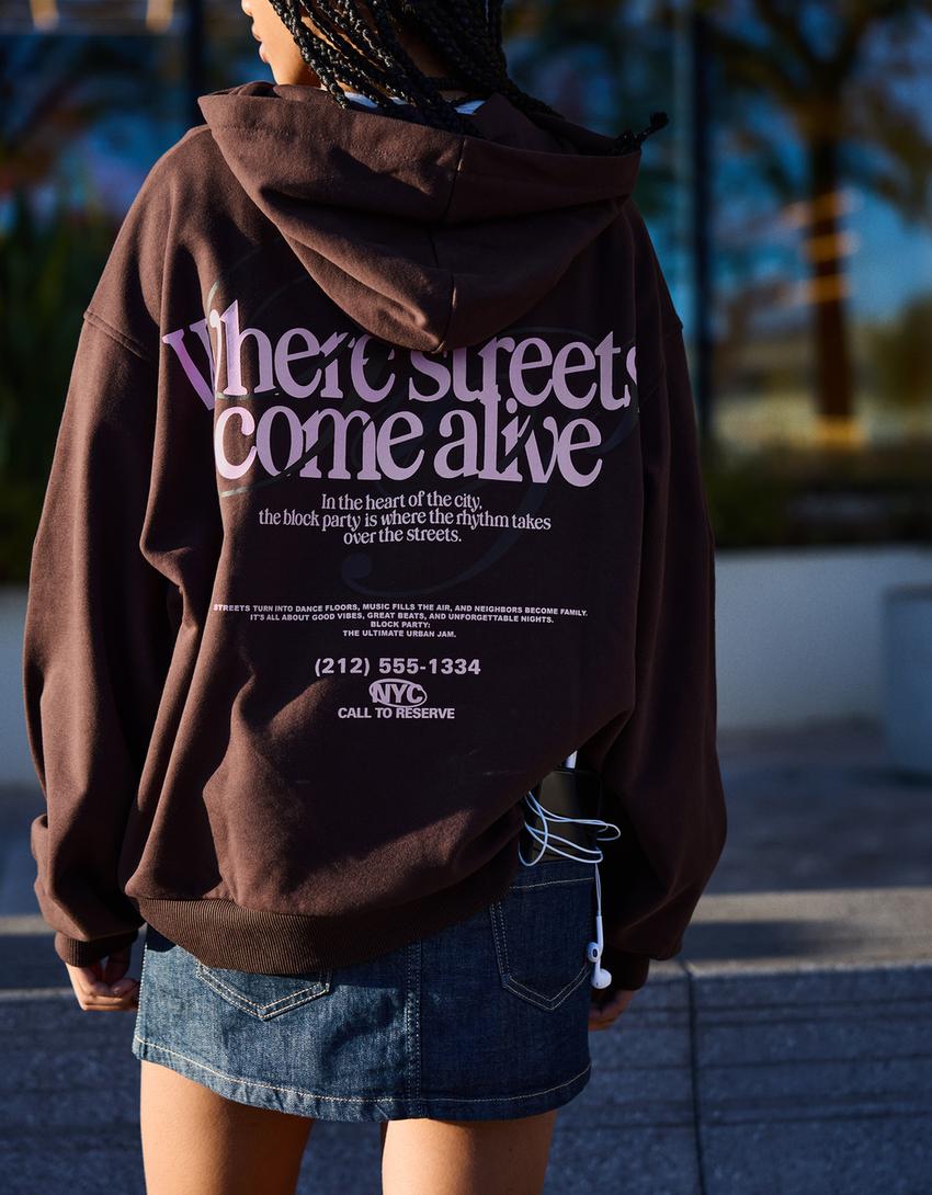 Sweatshirt capuz padrão-Marrom