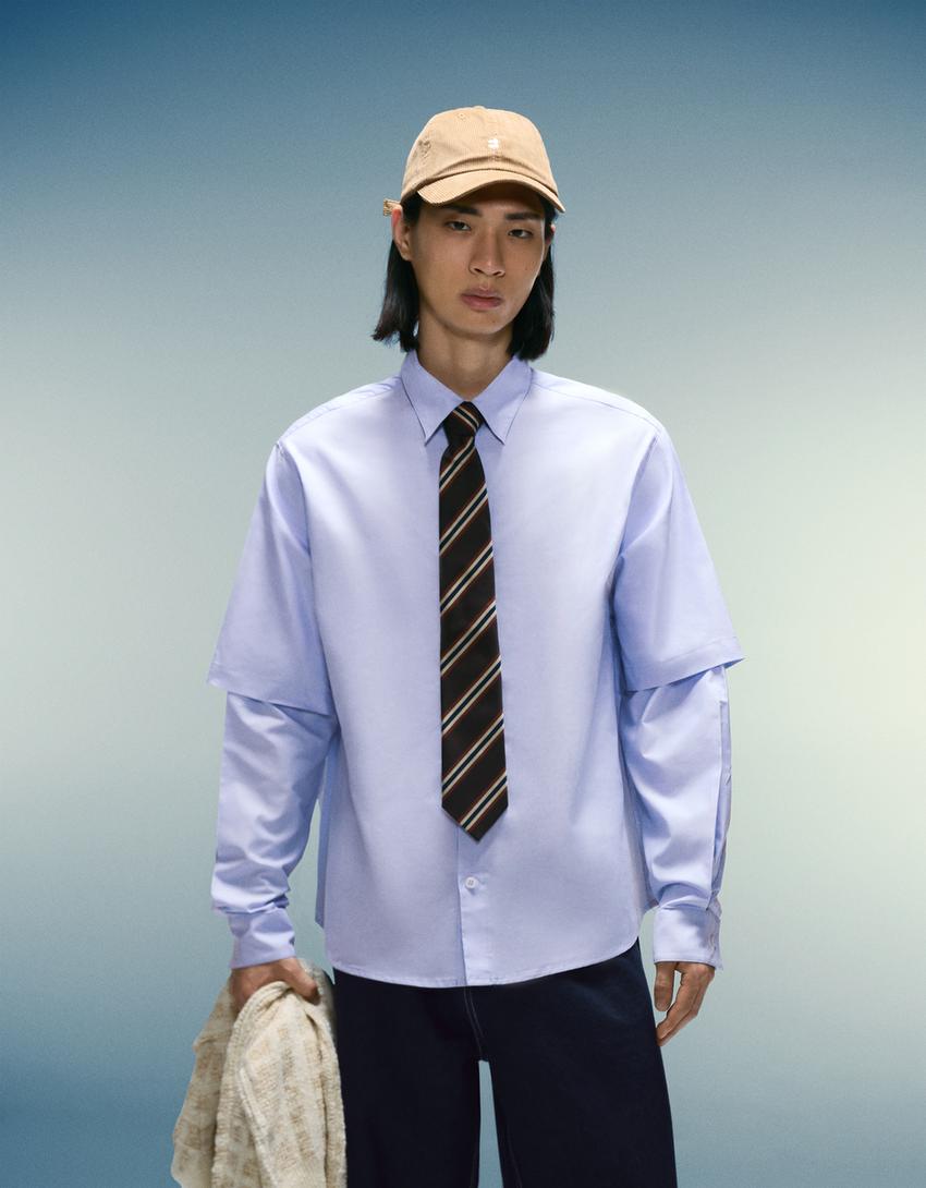 Chemise oversize double manche-Bleu clair