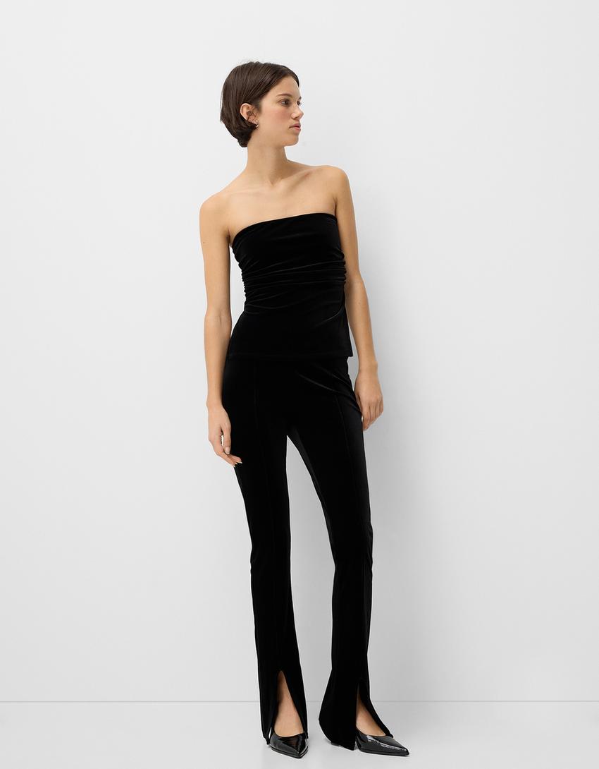 Top bandeau frunces velvet-Negro-3