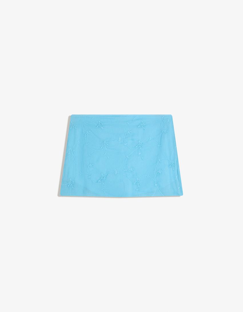 Minijupe brodée-Bleu clair-4