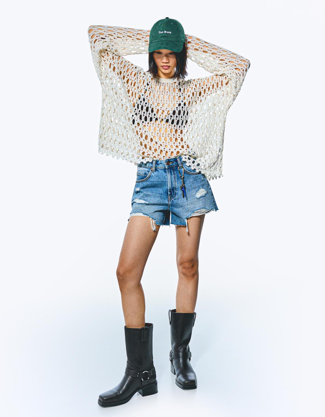 Ripped denim shorts