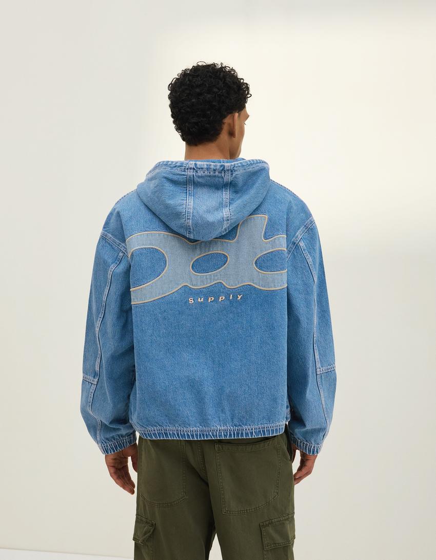 Hooded denim jacket-Light blue
