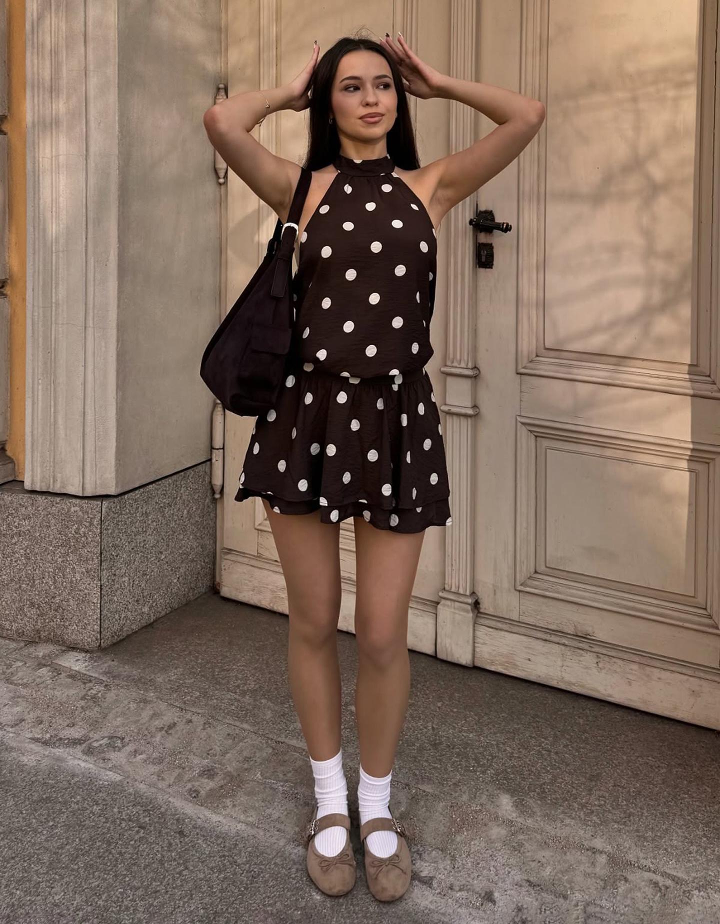 Bershka Vestido Mini Cuello Halter Mujer Xs Marrón