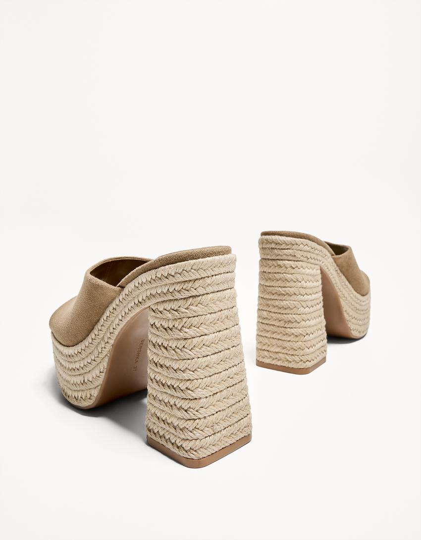 Jute heeled platform sandals-Tan-1