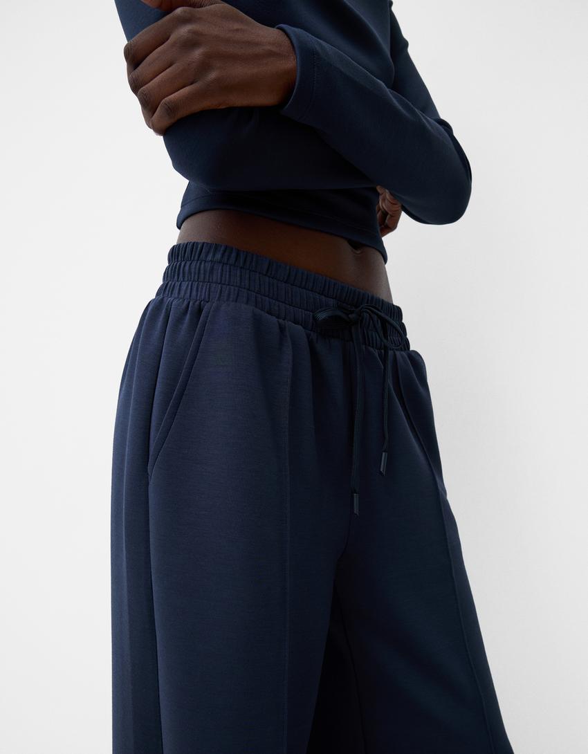 Soft touch wide-leg trousers-Navy