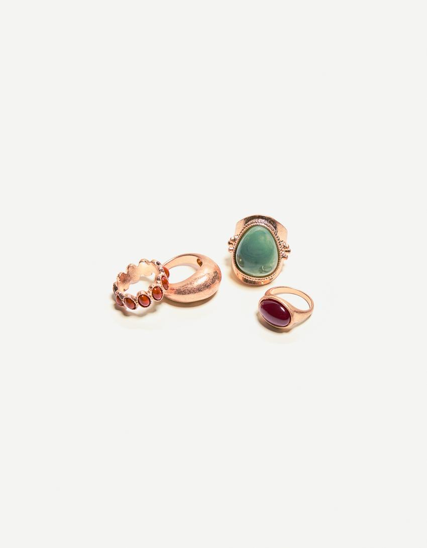 4er-Pack Ringe mit Steinen-Gold-2