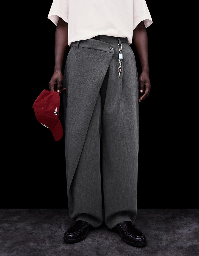 Tailoring broek met taille met overslag-Donkergrijs