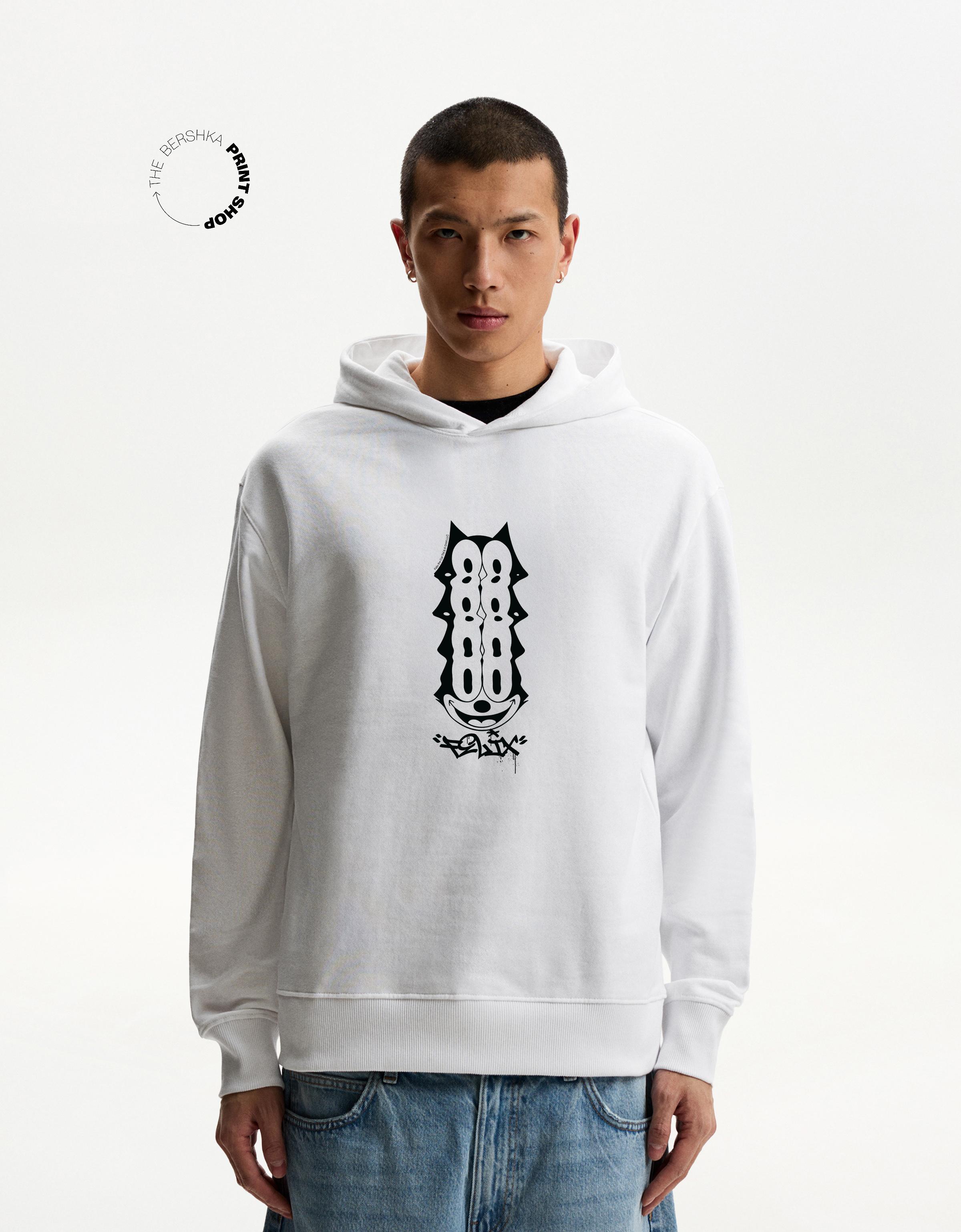 Bershka Felix The Cat Hoodie Herren Xs Weiss