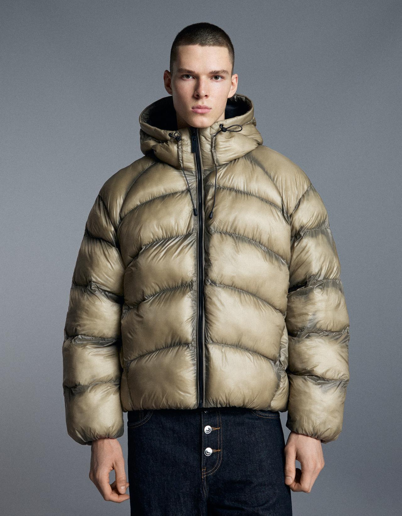Quilted translucent-effect jacket — Khaki