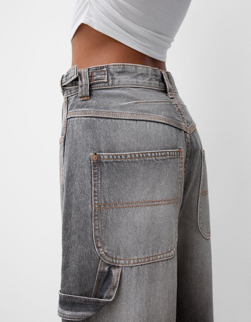 Adjustable balloon fit carpenter jeans-Grey