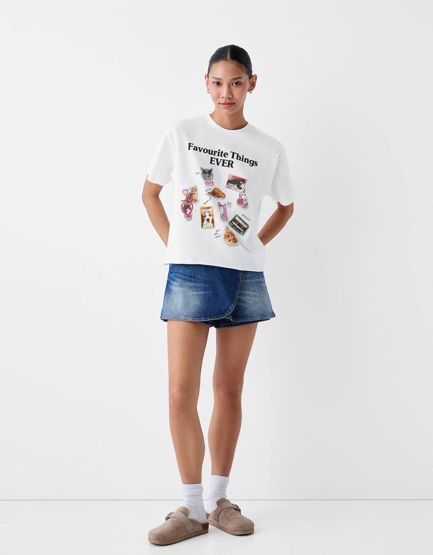 Short sleeve T-shirt with print-Off white-3