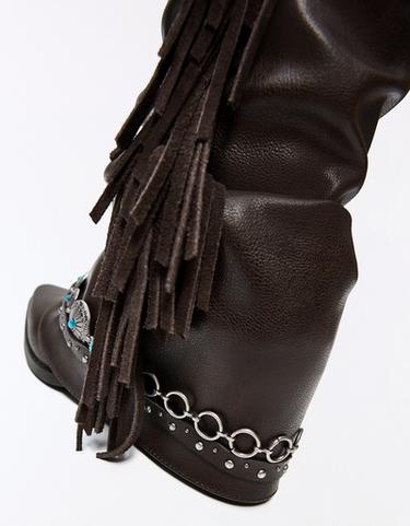 Fringed cowboy heel boots — Brown 3