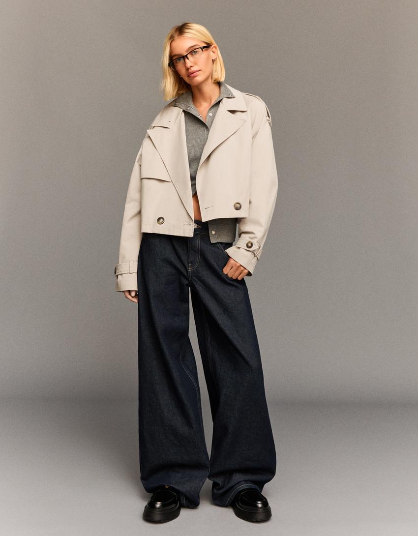 Short trench jacket-Sand