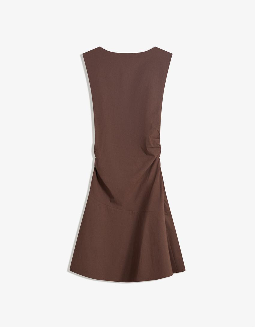 Vestito mini in bengalina svasato-Marrone-4